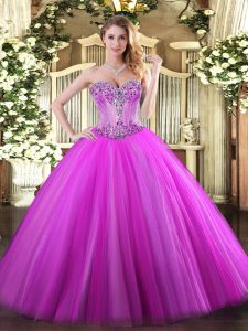 Fuchsia Sweetheart Neckline Beading Quinceanera Dresses Sleeveless Lace Up