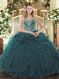 Floor Length Ball Gowns Sleeveless Teal 15 Quinceanera Dress Lace Up