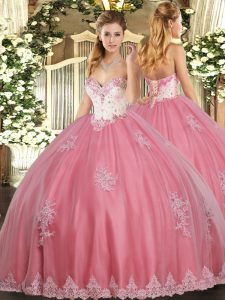 Best Sweetheart Sleeveless Lace Up Ball Gown Prom Dress Watermelon Red Tulle