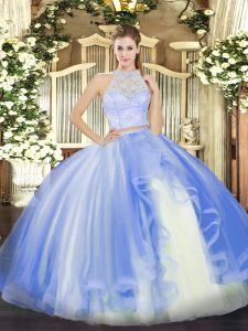 Comfortable Baby Blue Sleeveless Tulle Zipper Ball Gown Prom Dress for Military Ball and Sweet 16 and Quinceanera