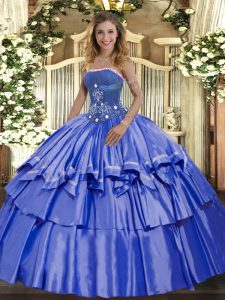 Cheap Blue Ball Gowns Organza and Taffeta Strapless Sleeveless Beading and Ruffled Layers Floor Length Lace Up Quinceanera Dress