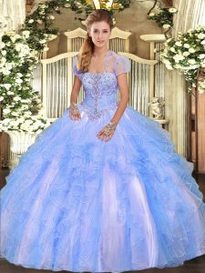 Designer Baby Blue Sleeveless Tulle Lace Up Quinceanera Dresses for Military Ball and Sweet 16 and Quinceanera