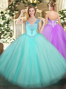 Smart Tulle Sleeveless Floor Length Ball Gown Prom Dress and Beading