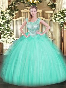 Fantastic Apple Green Sleeveless Tulle Lace Up Vestidos de Quinceanera for Sweet 16 and Quinceanera