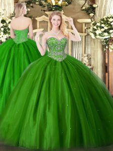 Ball Gowns Quinceanera Gowns Green Sweetheart Tulle Sleeveless Floor Length Lace Up