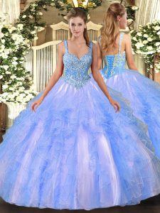 Classical Light Blue Sleeveless Tulle Lace Up 15th Birthday Dress for Military Ball and Sweet 16 and Quinceanera