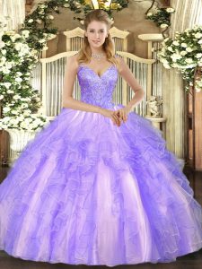 Custom Made Tulle Sleeveless Floor Length Quinceanera Gowns and Beading and Ruffles