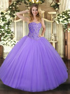 Sweetheart Sleeveless Lace Up Quinceanera Gown Lavender Tulle