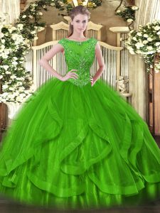 Green Scoop Neckline Beading Quinceanera Dresses Sleeveless Zipper