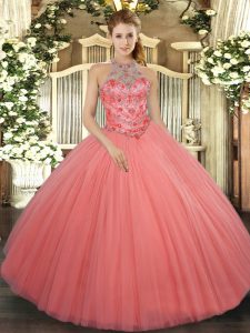 Glorious Tulle Sleeveless Floor Length Quince Ball Gowns and Beading and Embroidery