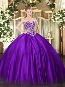 New Arrival Floor Length Lace Up 15th Birthday Dress Purple for Military Ball and Sweet 16 with Beading