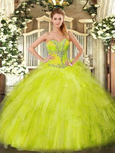 Organza Sleeveless Floor Length Sweet 16 Dress and Beading and Ruffles