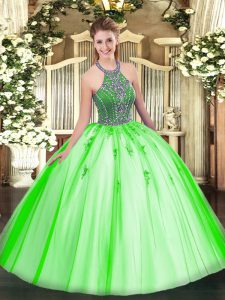 Pretty Sleeveless Tulle Lace Up Quinceanera Dress for Military Ball and Sweet 16 and Quinceanera