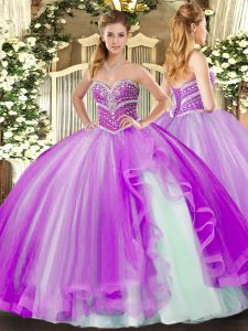 Attractive Sleeveless Lace Up Floor Length Beading and Ruffles Quinceanera Gown