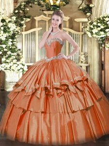 Rust Red Organza Lace Up Sweetheart Sleeveless Floor Length Quinceanera Gowns Beading and Ruffled Layers