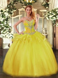 Gold Sweet 16 Quinceanera Dress Quinceanera with Beading Sweetheart Sleeveless Lace Up