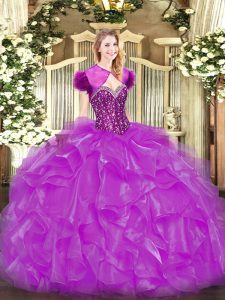 Comfortable Sleeveless Beading and Ruffles Lace Up Vestidos de Quinceanera