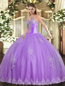 Unique Tulle Sweetheart Sleeveless Lace Up Beading and Appliques Sweet 16 Dresses in Lavender