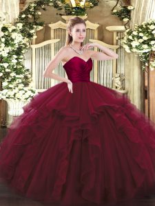 New Arrival Wine Red Ball Gowns Ruffles Quinceanera Dress Lace Up Tulle Sleeveless Floor Length