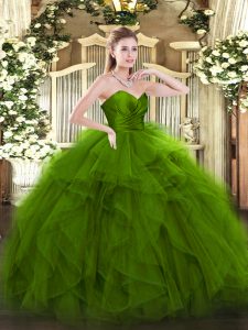 Green Sleeveless Tulle Zipper Quinceanera Gowns for Military Ball and Sweet 16 and Quinceanera