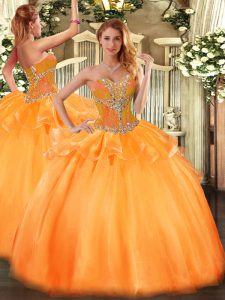 Beading Quinceanera Dress Orange Lace Up Sleeveless Floor Length