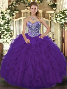 Dynamic Beading and Ruffled Layers Quinceanera Dresses Purple Lace Up Sleeveless Floor Length