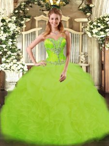 Yellow Green Sleeveless Organza Lace Up Sweet 16 Dress for Sweet 16 and Quinceanera