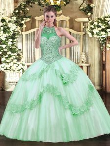 Stylish Sleeveless Beading and Appliques Lace Up Quinceanera Gown