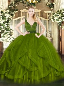 Discount Tulle Sleeveless Floor Length 15th Birthday Dress and Beading and Ruffles