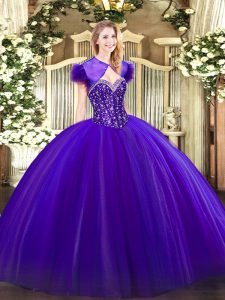 Custom Fit Sweetheart Sleeveless Tulle Quince Ball Gowns Beading Lace Up