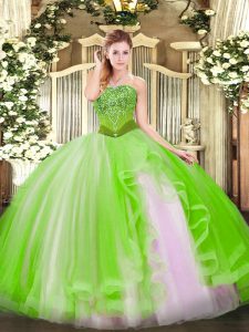 Fabulous Ball Gowns Tulle Strapless Sleeveless Beading and Ruffles Floor Length Lace Up 15 Quinceanera Dress