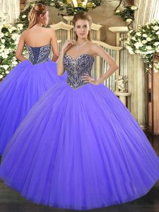 Lavender Sleeveless Tulle Lace Up Sweet 16 Dresses for Military Ball and Sweet 16 and Quinceanera