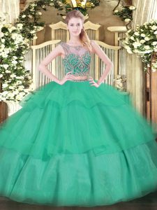 Floor Length Two Pieces Sleeveless Turquoise Quinceanera Dress Lace Up