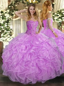 Noble Floor Length Lilac Ball Gown Prom Dress Sweetheart Sleeveless Lace Up