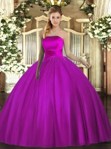 Fantastic Fuchsia Ball Gowns Ruching Quinceanera Gowns Lace Up Tulle Sleeveless Floor Length