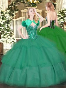 Sophisticated Sleeveless Beading and Ruffled Layers Lace Up 15 Quinceanera Dress