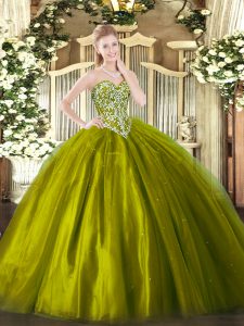 Olive Green Sleeveless Beading Floor Length Quinceanera Dresses