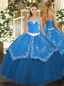 Spectacular Sleeveless Organza and Taffeta Floor Length Lace Up Sweet 16 Quinceanera Dress in Blue with Appliques and Embroidery