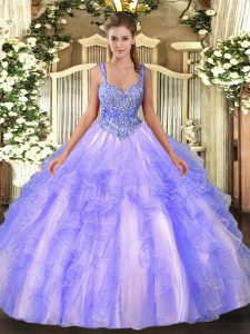 Hot Selling Straps Sleeveless Lace Up Quince Ball Gowns Lavender Tulle