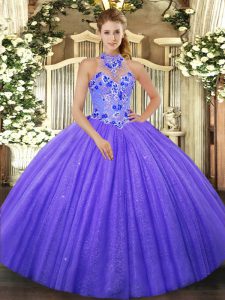 Purple Quince Ball Gowns Tulle Sleeveless Beading and Embroidery