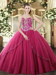 Tulle Sleeveless Quinceanera Gown Brush Train and Beading