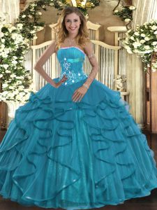 Affordable Sleeveless Beading and Ruffles Lace Up Quinceanera Gown