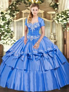 Sleeveless Lace Up Floor Length Beading and Ruffled Layers Vestidos de Quinceanera