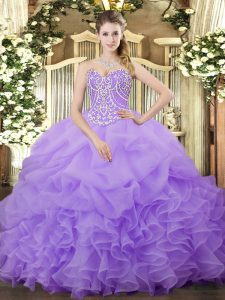 Adorable Floor Length Lilac Quinceanera Dresses Sweetheart Sleeveless Lace Up