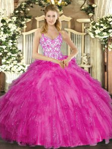 Latest Fuchsia Sleeveless Tulle Lace Up Sweet 16 Dress for Sweet 16 and Quinceanera