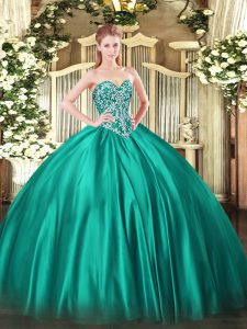 Turquoise Sleeveless Beading Floor Length Quinceanera Dress