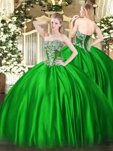 Pretty Green Sleeveless Satin Lace Up Ball Gown Prom Dress for Military Ball and Sweet 16 and Quinceanera