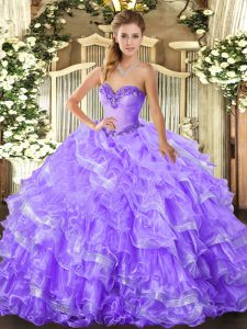 Floor Length Lavender Quince Ball Gowns Sweetheart Sleeveless Lace Up