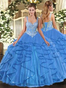 Sophisticated Tulle Sleeveless Floor Length Ball Gown Prom Dress and Beading and Ruffles