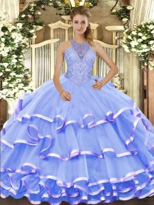 Organza Sleeveless Floor Length Quinceanera Gowns and Beading and Ruffled Layers